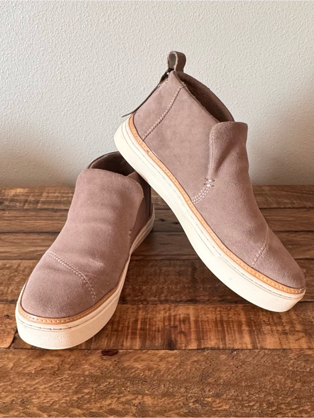 Women’s TOMS Paxton Slip-On Suede Ankle Booties in Mauve Taupe